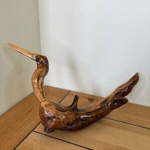 Burled Wood Sculptural Bird Folk Art Waterfowl Hand Carved Wooden Decoration
